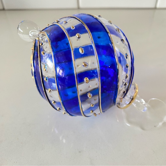 Blue, Gold And Clear Glass Colored Christmas Ornament - Picture 6 of 7